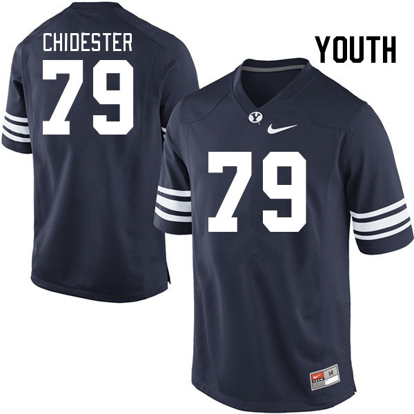 Youth #79 Kaden Chidester BYU Cougars College Football Jerseys Stitched-Navy - Click Image to Close